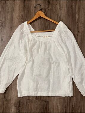 Terra & Sky White Square Neck Textured Peasant Top
